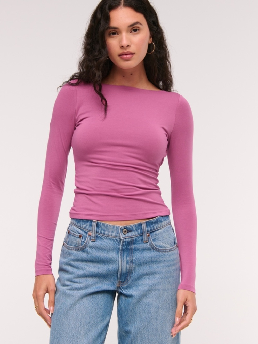 Abercrombie & Fitch Long Sleeve Boatneck Top with Back Detail, Size Large, NWT